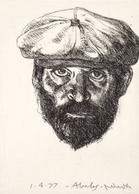 Sig Abeles 1977 etching Self Portrait with Golf Cap