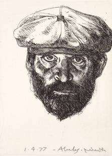 Sig Abeles 1977 etching Self Portrait with Golf Cap: Abeles, Sigmund (American, born 1934), Self Portrait in a Golf Cap, 1977, etching, 8 x 5.8 inches, pencil signed and numbered 49/50, unframed.