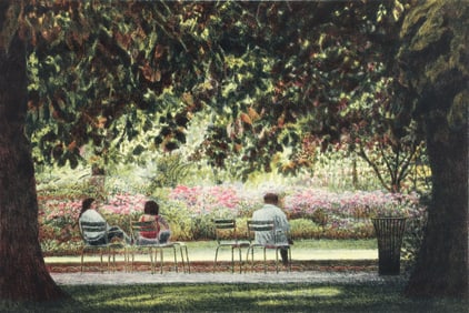Harold Altman Three Seated People Color Lithograph