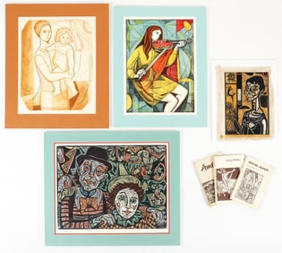 4 Irving Amen Color Etchings and Woodcuts with Catalogs