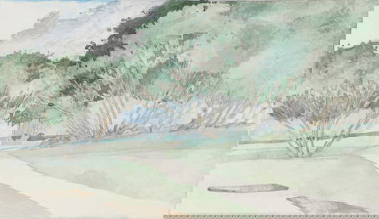 Gary Bukovnik 1996 Landscape watercolor: Bukovnik, Gary (American, b. 1947), Landscape, 1976, watercolor, 8 x 13.5 inches, framed measuring 18 x 23.5 inches, Provenance: Concept Art Gallery, Pittsburgh, Pa.