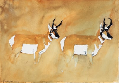 David Bungay Two Antelope Watercolor 1983 Signed