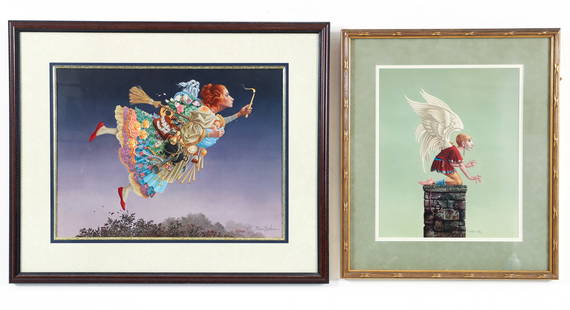 James C. Christensen Pair of Allegorical Prints Signed: Christensen, James C. (American, 1942-2017). Pair of offset lithographs: The Responsible Woman, 1992, pencil signed and numbered 76/2500 at bottom right, sight 14.75 x 19.75 inches, 23 x 28 inches fra