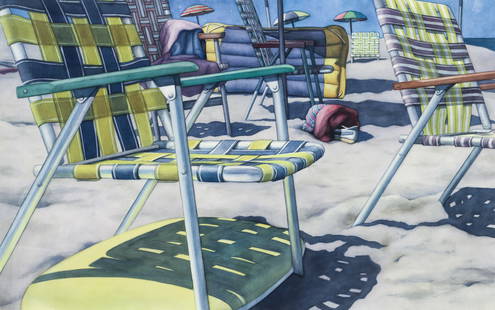 Dick Devlin 1983 watercolor Beach Haven Beach: Devlin, Richard (Dick), (Contemporary American), Beach Haven Beach, 1983, watercolor, 25.25 x 40 inches, Provenance: Pittsburgh Center for The Arts, framed measuring 31 x 45.5 inches