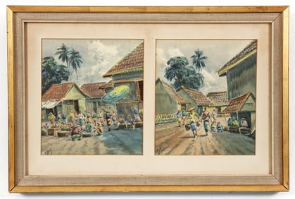Vintage watercolors of Indonesian Villages by Ebey
