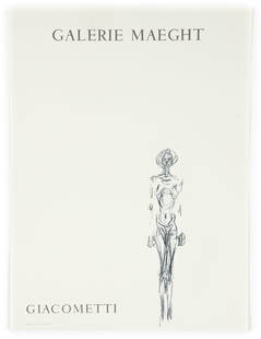 Alberto Giacometti Lithograph 1961 Exhibition Poster: Giacometti, Alberto (Swiss, 1901-1966), exhibition poster for Galerie Maeght, Paris, 1961, lithograph poster printed by Mourlot, sheet size 24.75 x 18.5 inches, unframed.