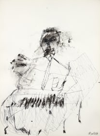 Michael Hafftka Ink Drawing on Paper Piano Player