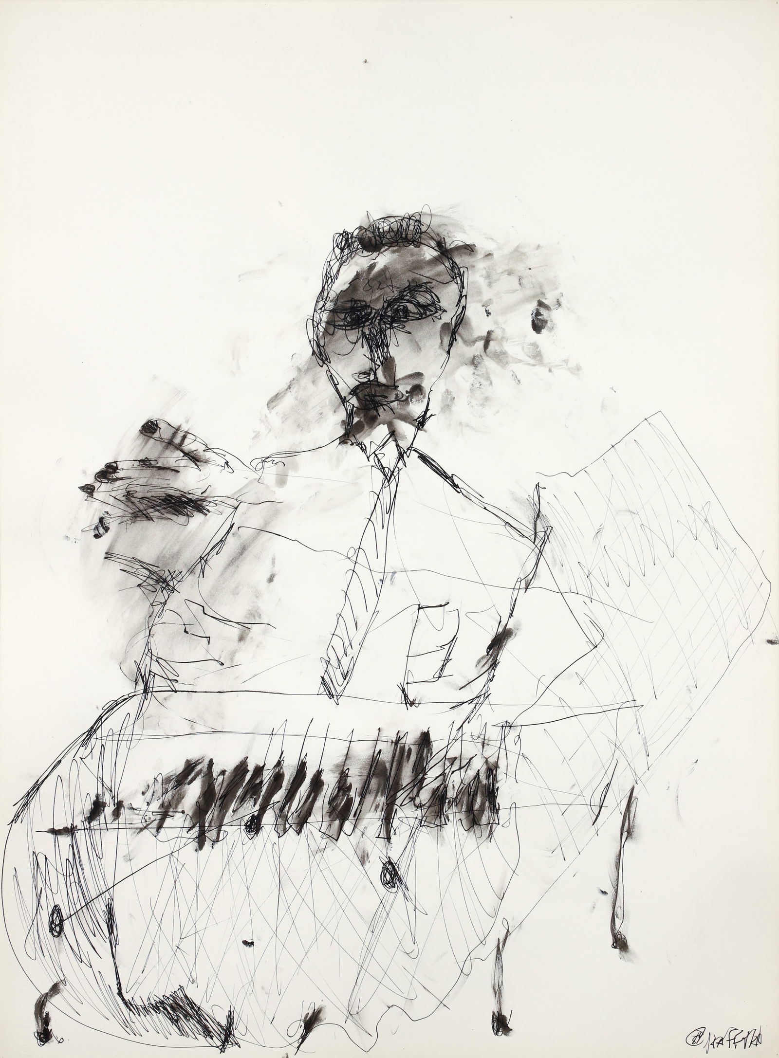 Michael Hafftka Ink Drawing on Paper Piano Player (1 of 3)