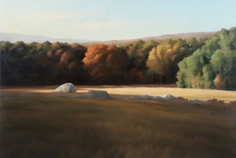 Robert Jordan 1983 landscape painting The North Field: Jordan, Robert (American/New Hampshire/Missouri 1925-1993), The North Field, 1983, oil on canvas, 30 x 44 inches, signed lower right, Provenance: Sherry French Gallery, NYC.