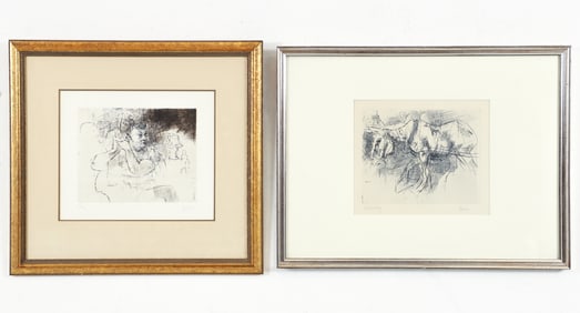 2pc Jack Levine Boudoir and Horse Etchings Signed