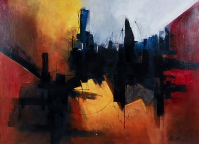 Matthews Signed Mid Century Abstract Painting 1964
