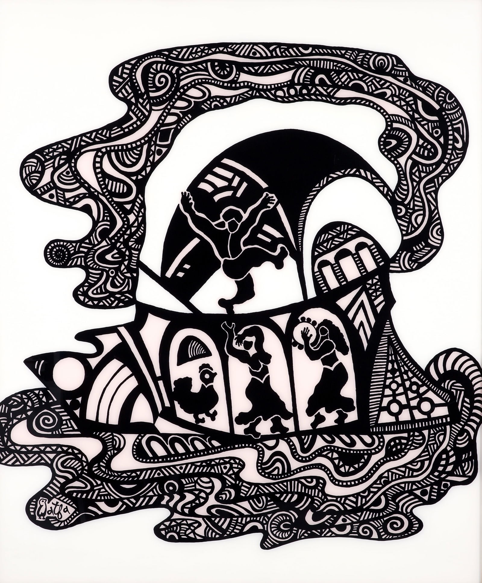 Watfa Midani 1983 reverse painting Ritual (1 of 4)