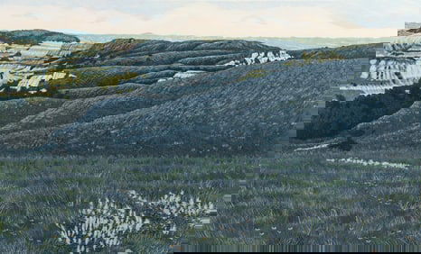 Gordon Mortensen 1982 color woodcut North Dakota Prairies