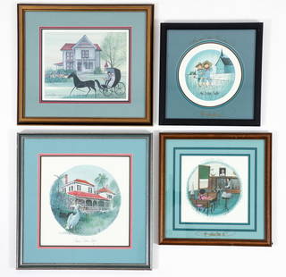 4 P Buckley Moss Everyday Scenes and Residences Signed: Moss, Patricia Buckley (American, b.1933). Group of 4 offset lithographs: The Wahl House, 1997, pencil signed and numbered 245/100 at lower right, image size 9 x 11.25 inches, framed 16.75 x 19 inches