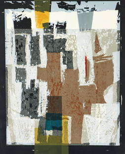 Seong Moy Variation in Court of Dragon Mixed Media Print: Moy, Seong (Chinese/American, 1921-2013), Variation for Court of Dragon, mid 1960s, mixed media print, signed, titled and edition AP 15/35 in pencil to lower margin, image size 28 x 22.5 inches, full