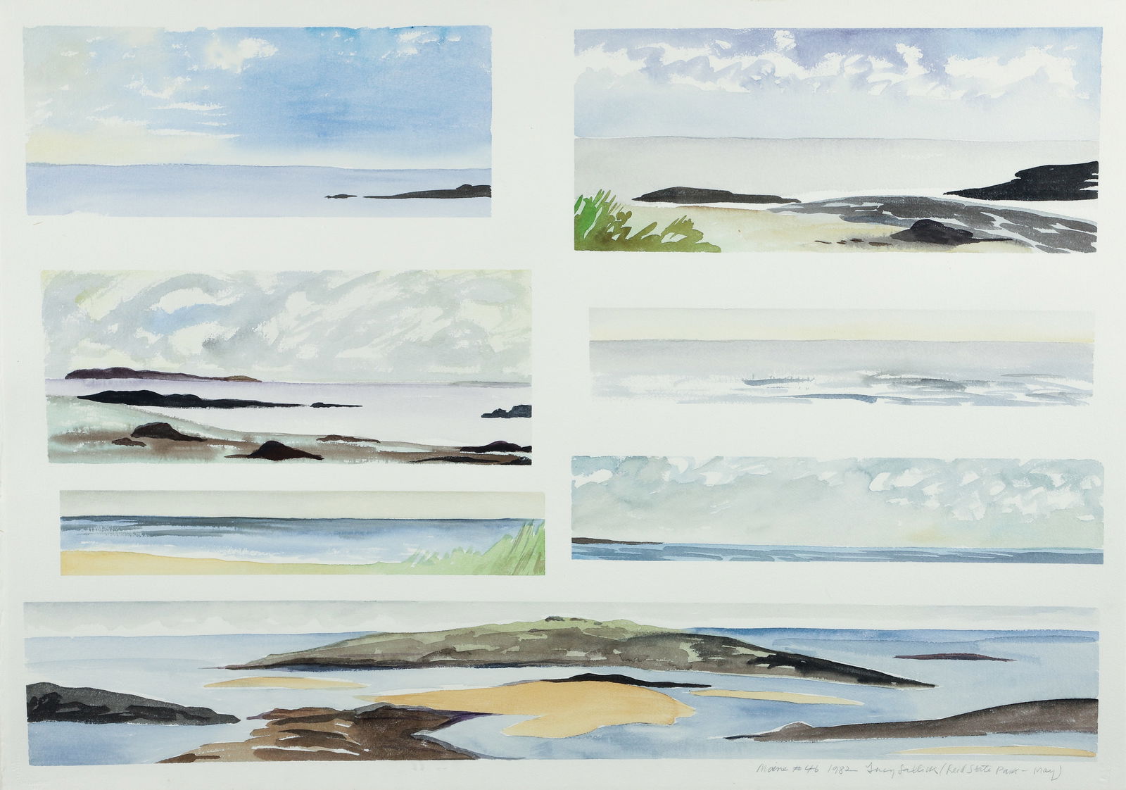 Lucy Sallick 1982 Watercolor Multiple Views Of Maine Seacoast