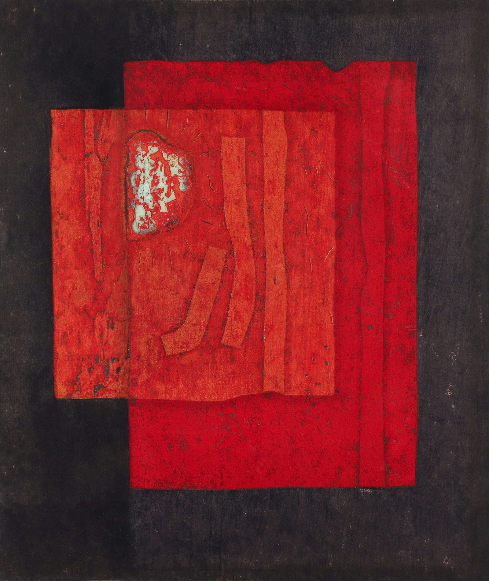 Hiroyuki Tajima 1973 color woodblock Last Flag: Tajima, Hiroyuki (Japanese, 1911-1984), Last Flag, 1973, woodblock print in colors, 21 x 17.5 inches, pencil signed, dated, numbered 50-14, and titled along the lower margin, framed measuring 28.5 x 2