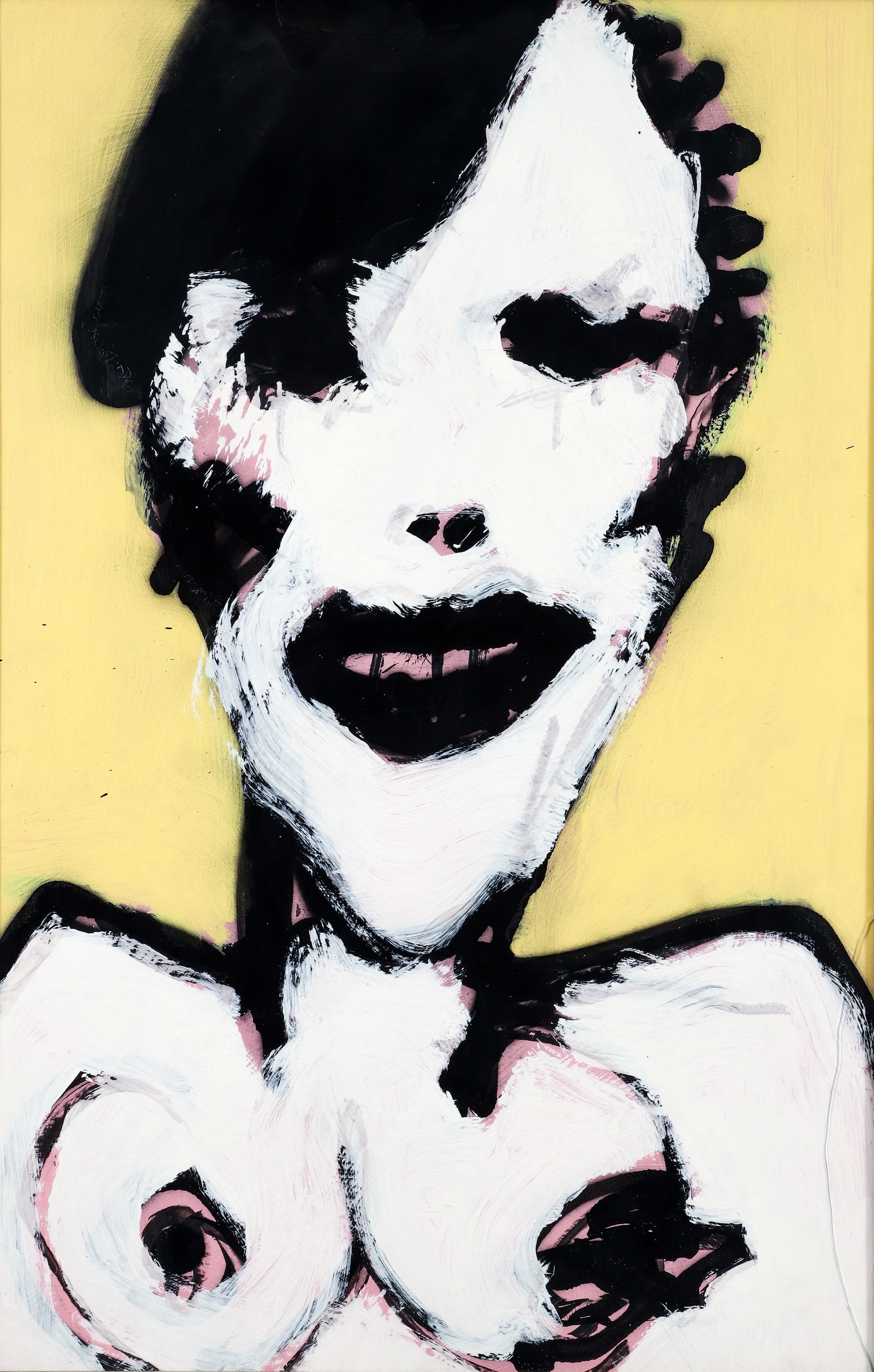 Nick Vukmanovich painting on paper Half Length Nude: Vukmanovich, Nick (American, born 1952), Half Length Nude, mixed media painting on paper, 40 x 25.5 inches, likely signed on the reverse, framed in a silver metal frame, Provenance: Mendelson Gallery,