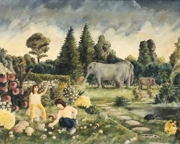 Harry Waller Pop Surrealist Garden Acrylic on Canvas 1970