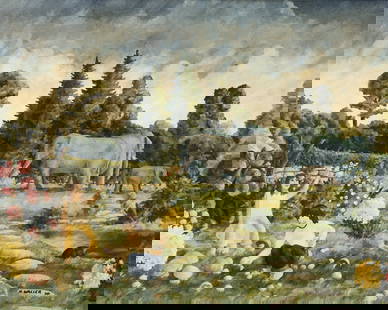 Harry Waller Pop Surrealist Garden Acrylic on Canvas 1970: Waller, Harry (American/Chicago, contemporary), Mushroom Garden, 1970, acrylic on canvas, signed and dated bottom right, 23.5 x 29.25 inches, framed 28.5 x 34.5 inches. Harry Waller is musician best k