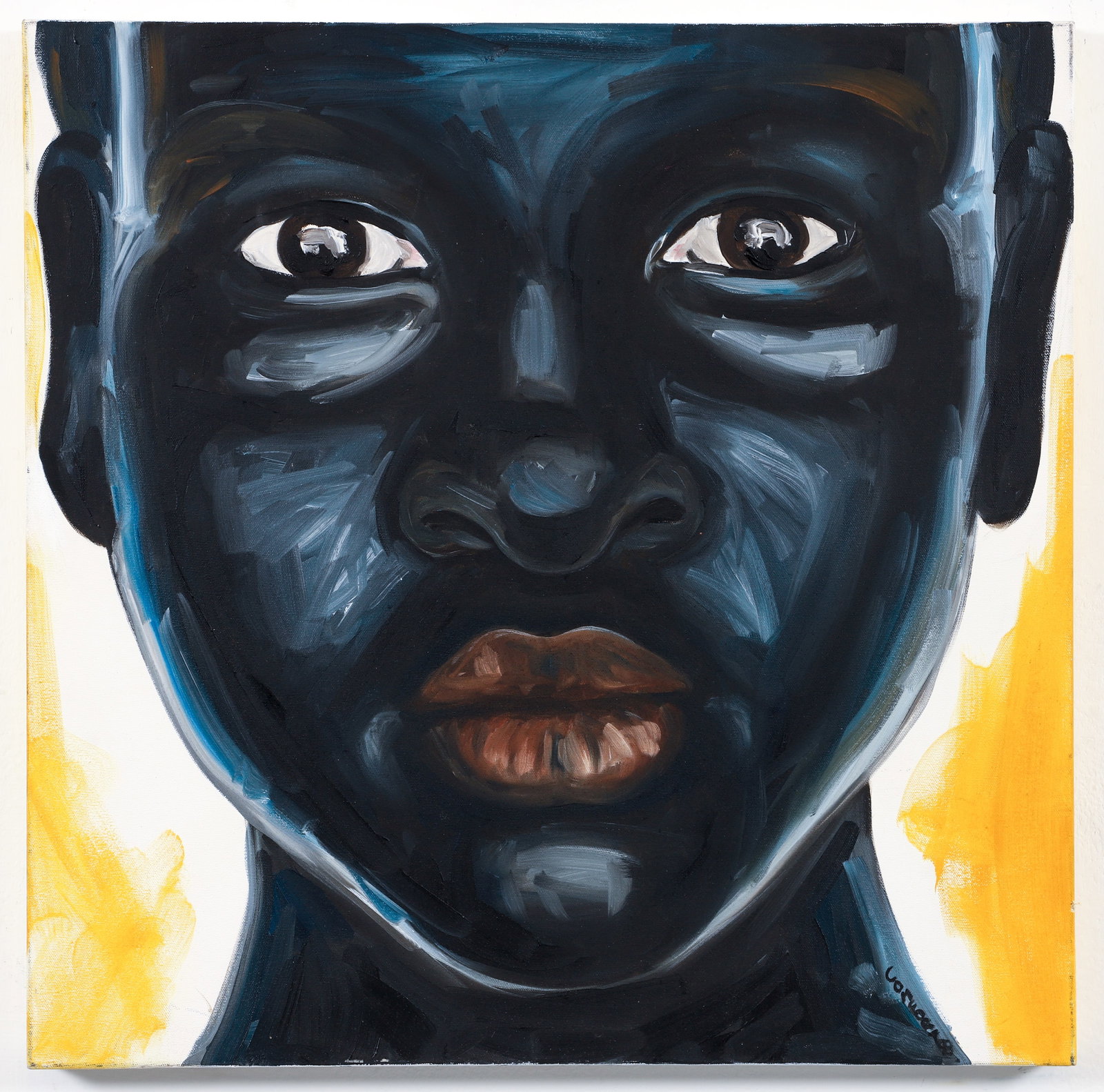 Painting of a Boy, Signed by Comfort: Contemporary School, Painting of a Boy, acrylic on canvas. Appears to be signed Comfort at lower right. 24 x 24 inches, unframed. Possibly by Comfort Wasikhongo, an American painter of African America