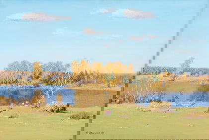 Eastern European or Russian Autumn Landscape painting