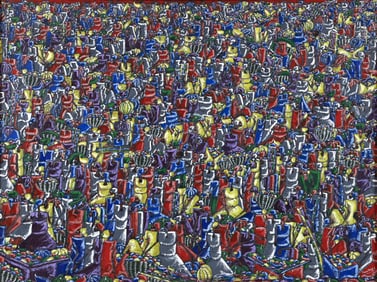 Rene Haspil Haitian Market Scene Oil on Canvas