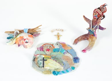4 Ann Frantic Painted Ceramic Folk Objects