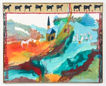 Louise Waters Church Graveyard Mixed Media Painting