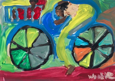 Woodie Long Woman on Bicycle Painting