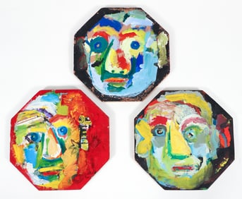 3 Davis Face Portrait Painted Ceramic Tiles