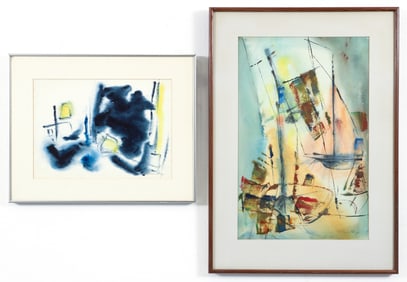 Aileen Berg Pair of Abstract Mid Century Watercolors