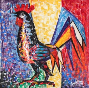 Virgil Cantini crayon drawing Rooster