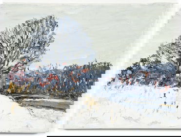 Bud Gibbons Winter Field Oil Painting Signed 1993