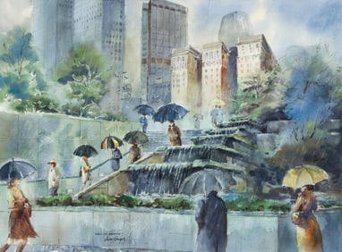 Jess Hager Mellon Square Watercolor 1983 Signed