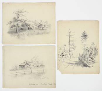 Lila Hetzel 3 Original Drawings of Central Pennsylvania: Hetzel, Lila Barr (American/Western PA, 1873-1967), 3 original drawings, landscapes in Central Pennsylvania from around the Somerset area: Country Road, 1901, ink on paper, signed and dated lower righ