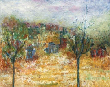 Phyllis Kindler Oil on Board The Edge of Town