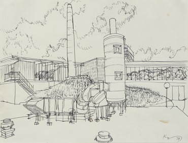Henry Koerner 1974, pen and ink drawing Research and Development Center