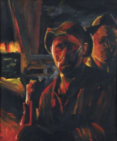Two Steel Workers Oil on Canvas Attributed to Robert Lavin