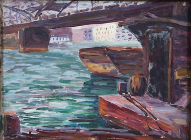 Mid century Smithfield Street Bridge Pittsburgh Oil on Canvas