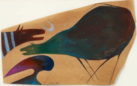 David Lewis Eggplant Cow and Zebra 1986 Gouache