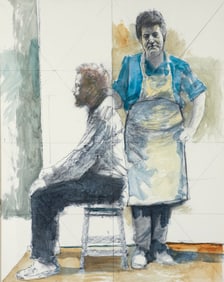 Herb Olds mixed media drawing Double Portrait