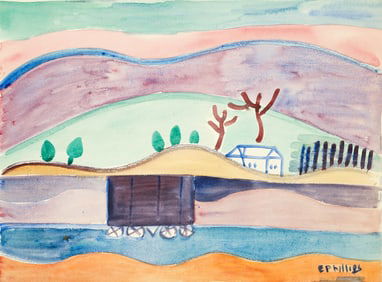 Esther Phillips Abandoned Train Car 1940s Watercolor