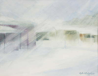 Ruth Richardson Pittsburgh Blizzard 1993 Watercolor: Richardson, Ruth G. (African-American/Pittsburgh 1926-2019), Blizzard of '93, 1993, watercolor on paper, signed and dated lower right, titled on the backing board, 10.5 x 13.5 inches, matted and frame