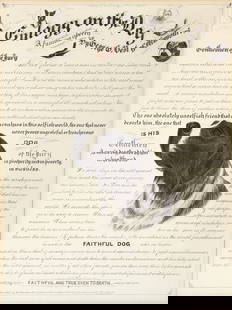 Eulogy on the Dog Ink on Paper Calligraphy and Drawings: Eulogy on the Dog, A Famous Speech by George G. Vest of Missouri. Executed by 'Bill Nye' Hamilton of Denver Colorado and presented to his friend Leander Trautman, Pittsburgh, PA. Beautifully handwritt