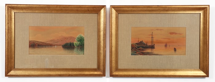 William Paskell Pair of New England Watercolors, signed as T. Bailey