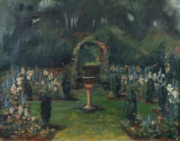 Early 20th Century Country Garden Oil on Canvas
