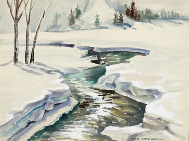 Carl Sprinchorn Snowy Landscape Watercolor