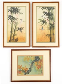 Group of 3 Japanese Bird illustrations, including pair by P. Chan