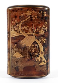 Japanese Gilt Lacquer on Shell with Heron and Bird Relief